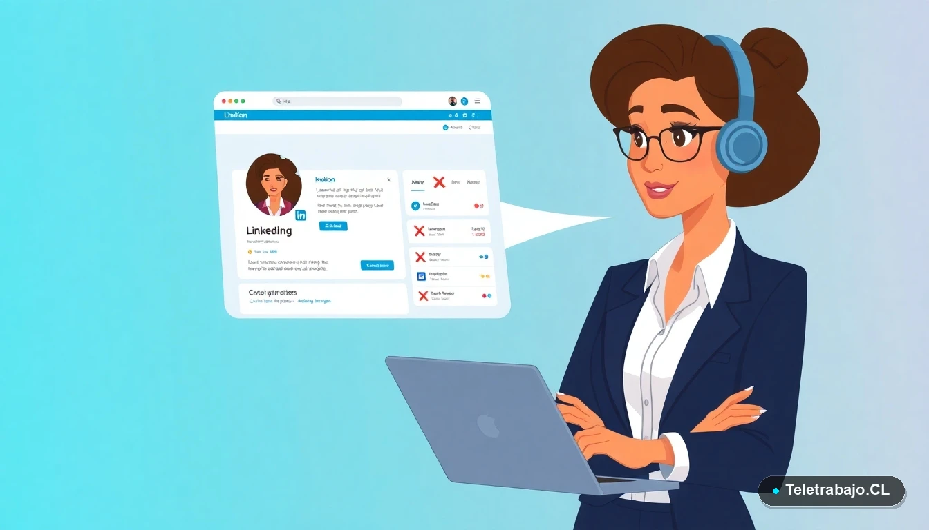 Profesional chilena revisando errores comunes en un perfil de LinkedIn para teletrabajo