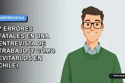 Ilustración vectorial plana de un trabajador masculino de tecnología con suéter verde, sobre un fondo degradado azul y gris. Representa errores comunes en entrevistas de trabajo en Chile.