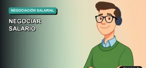 Ilustración vectorial plana y moderna de un trabajador remoto masculino con suéter verde, sobre un fondo degradado, representando la negociación de salarios en Chile.