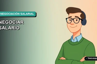 Ilustración vectorial plana y moderna de un trabajador remoto masculino con suéter verde, sobre un fondo degradado, representando la negociación de salarios en Chile.