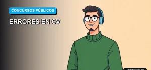 Ilustración plana corporativa de un trabajador moderno revisando un CV digital, sobre fondo azul degradado, para artículo sobre errores en concursos públicos en Chile.