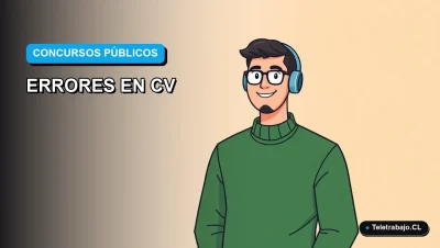 Ilustración plana corporativa de un trabajador moderno revisando un CV digital, sobre fondo azul degradado, para artículo sobre errores en concursos públicos en Chile.