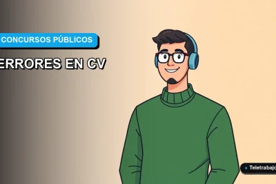 Ilustración plana corporativa de un trabajador moderno revisando un CV digital, sobre fondo azul degradado, para artículo sobre errores en concursos públicos en Chile.