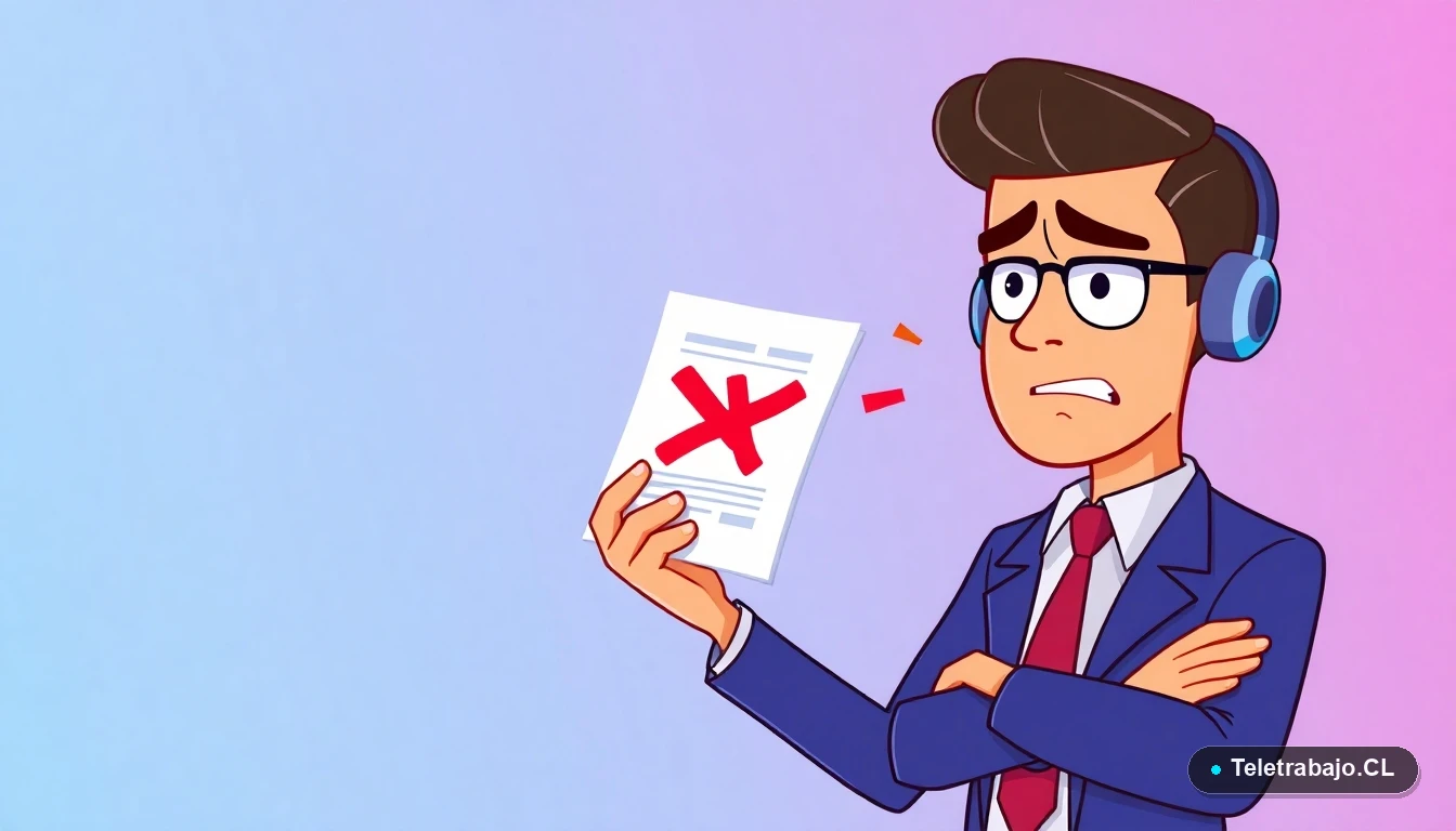 Profesional frustrado viendo un CV rechazado en un proceso de concurso público en Chile.
