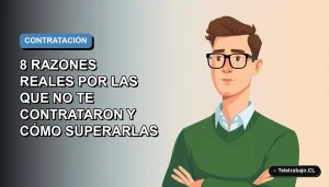 Ilustración vectorial plana de un trabajador masculino de tecnología con suéter verde, sobre fondo degradado azul, representando desafíos en procesos de contratación.