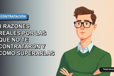 Ilustración vectorial plana de un trabajador masculino de tecnología con suéter verde, sobre fondo degradado azul, representando desafíos en procesos de contratación.