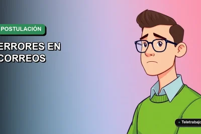 Ilustración vectorial plana de estilo Corporate Memphis de un trabajador profesional masculino con suéter verde, sobre un fondo degradado suave, representando errores comunes en postulaciones laborales en Chile.