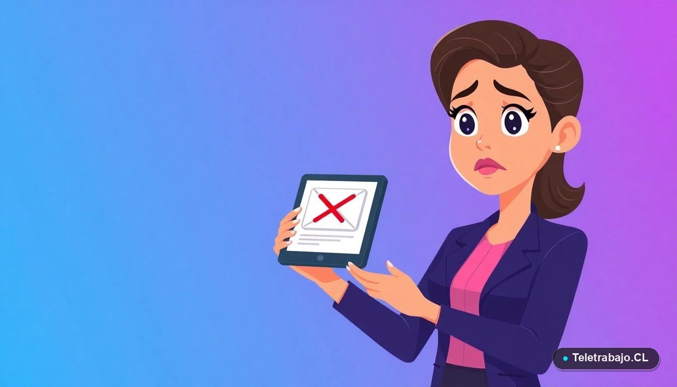 Profesional chilena preocupada revisando errores comunes en correo de postulación laboral