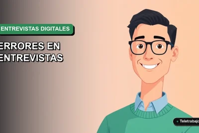 Ilustración vectorial plana de estilo premium que representa a un trabajador remoto masculino en una entrevista por Zoom, con fondo degradado suave.