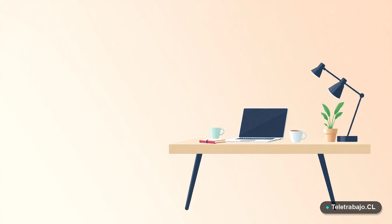 Ilustración vectorial de un escritorio moderno vacío con laptop, café y planta, en el borde derecho, sobre fondo degradado color menta. Concepto de espacio de trabajo limpio.