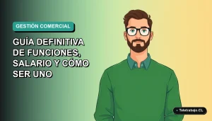 Ilustración vectorial plana de un Account Manager hombre trabajando de forma remota en Chile, con fondo degradado azul verdoso.