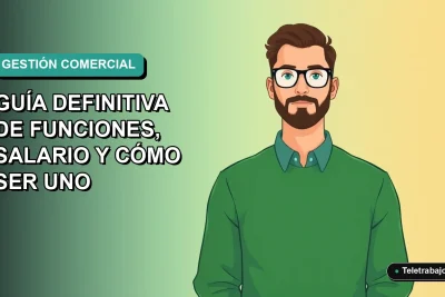 Ilustración vectorial plana de un Account Manager hombre trabajando de forma remota en Chile, con fondo degradado azul verdoso.