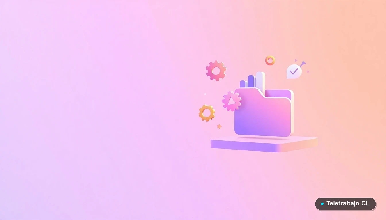 Composición abstracta de interfaz de usuario tecnológica con gráficos y iconos flotantes en tonos lavanda y durazno, sobre fondo degradado. Concepto de datos y productividad.