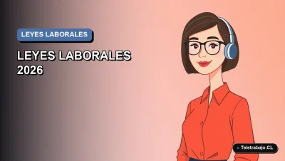 Ilustración plana corporativa de una mujer profesional latina, con fondo degradado azul, representando las nuevas leyes laborales chilenas y la actualización del perfil profesional.