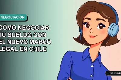Ilustración plana corporativa de una mujer profesional chilena con blusa azul, representando la negociación salarial bajo el nuevo marco legal 2026, sobre fondo degradado verde azulado.