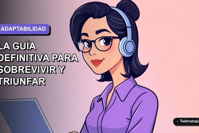 Ilustración plana corporativa de una mujer profesional chilena trabajando remotamente en 2026, con fondo degradado lavanda.