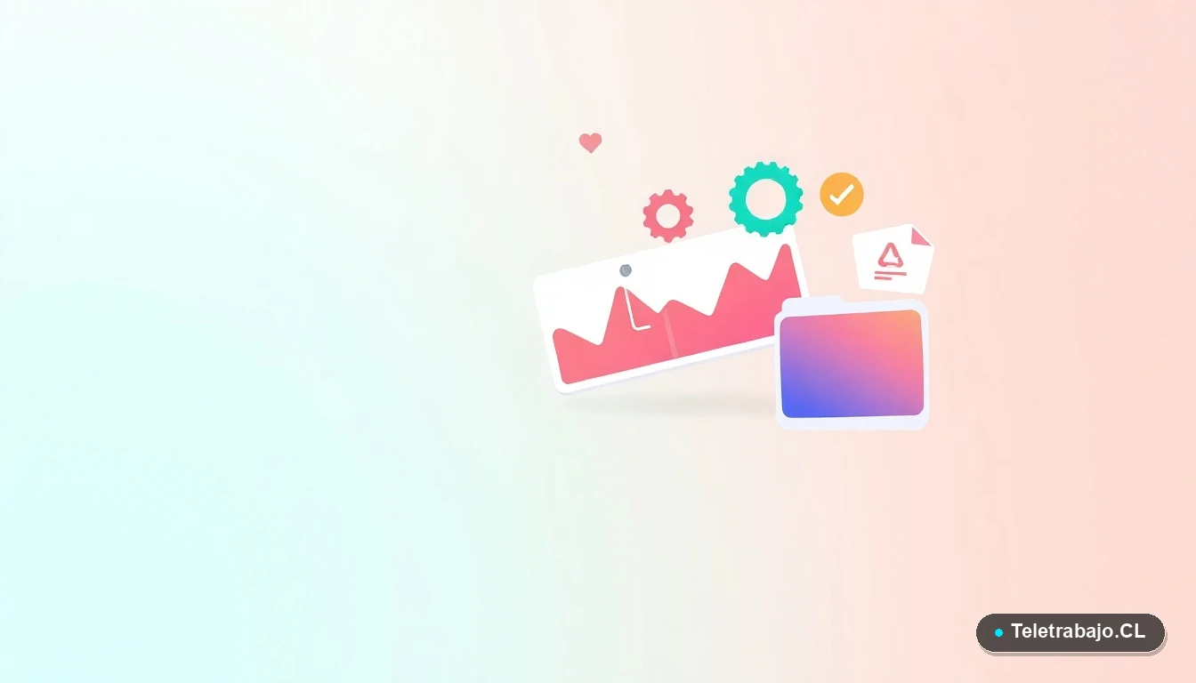 Composición abstracta de interfaz de usuario tecnológica con gráficos y iconos flotantes, estilo ilustración plana, para artículo sobre adaptabilidad laboral.