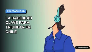 Ilustración plana corporativa de una mujer profesional chilena con blusa azul, representando la adaptabilidad laboral clave para 2026, sobre fondo degradado suave.