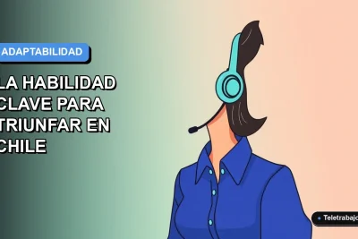 Ilustración plana corporativa de una mujer profesional chilena con blusa azul, representando la adaptabilidad laboral clave para 2026, sobre fondo degradado suave.