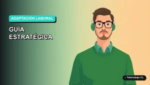Ilustración vectorial plana de un trabajador masculino de tecnología con suéter verde, sobre un fondo degradado suave de color teal. Espacio negativo a la izquierda.