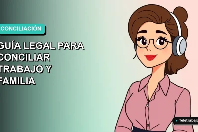 Ilustración vectorial plana de una mujer profesional chilena trabajando desde casa, con fondo degradado azul verdoso, sobre conciliación laboral y familiar.