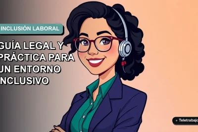 Ilustración plana corporativa de una mujer profesional chilena con discapacidad auditiva, sonriendo, con fondo degradado azul verdoso. Representa la inclusión laboral y las adaptaciones en el entorno de trabajo remoto.