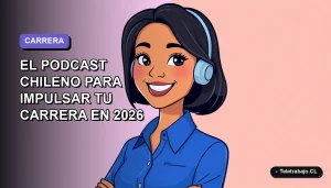 Ilustración plana corporativa de una mujer profesional chilena sonriendo, con blusa azul y corte bob, sobre fondo degradado lavanda. Representa el podcast Adecco Talks para el desarrollo profesional.