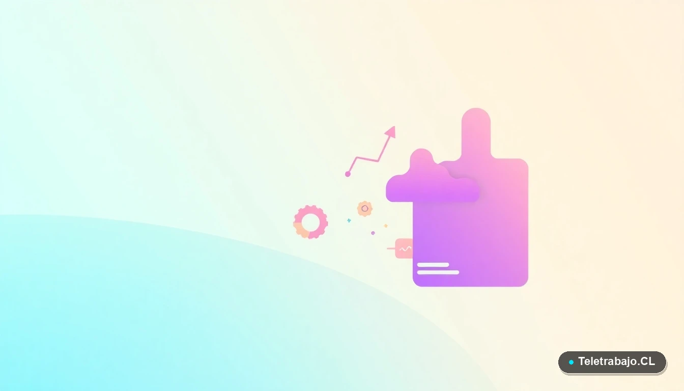 Interfaz de usuario abstracta con gráficos y iconos flotantes en estilo ilustración plana, representando datos y productividad, fondo degradado menta.