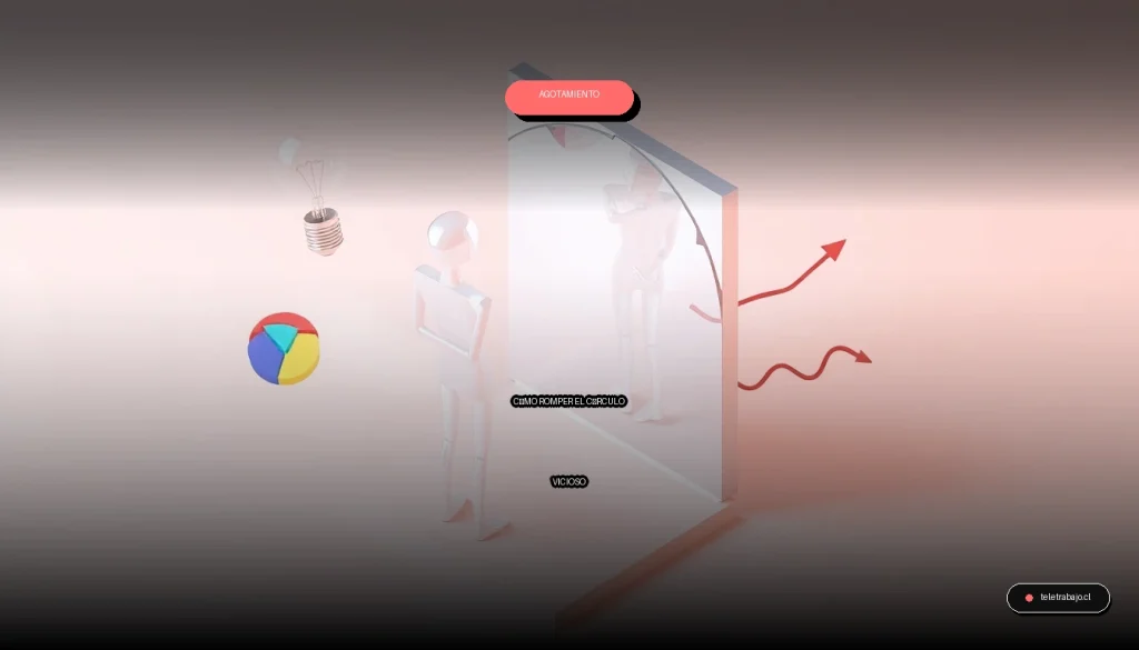 Ilustración abstracta corporativa sobre el síndrome del impostor y el agotamiento laboral en un entorno profesional