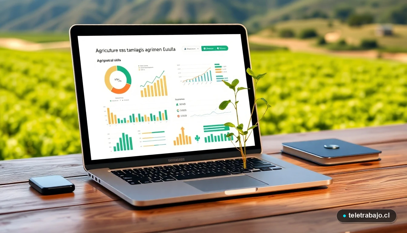Infografía profesional sobre Agricultura Sence 2026: habilidades digitales aplicadas al sector agrícola chileno.