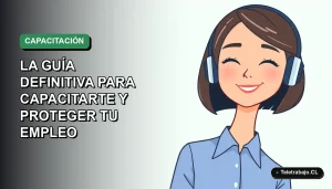 Ilustración plana vectorial de una mujer profesional de teletrabajo, con blusa azul y corte de pelo bob, sobre fondo degradado verde suave.