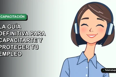 Ilustración plana vectorial de una mujer profesional de teletrabajo, con blusa azul y corte de pelo bob, sobre fondo degradado verde suave.