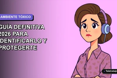 Ilustración vectorial plana de una trabajadora de tecnología en Chile con expresión preocupada, sobre fondo degradado lavanda, representando un ambiente laboral tóxico.