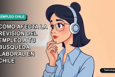 Ilustración vectorial plana de una mujer profesional chilena con blusa azul, mirando datos en una pantalla flotante, sobre fondo degradado verde azulado.