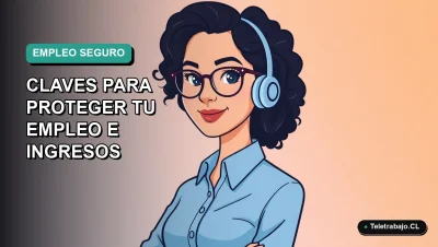 Ilustración plana de mujer profesional chilena con blusa azul y lentes, sobre fondo degradado verde azulado, representando análisis del mercado laboral futuro.