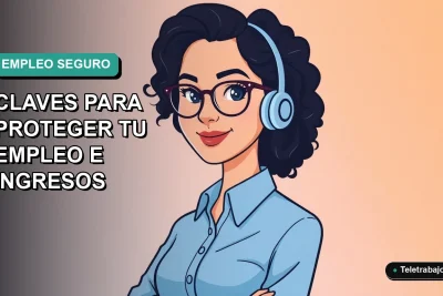 Ilustración plana de mujer profesional chilena con blusa azul y lentes, sobre fondo degradado verde azulado, representando análisis del mercado laboral futuro.