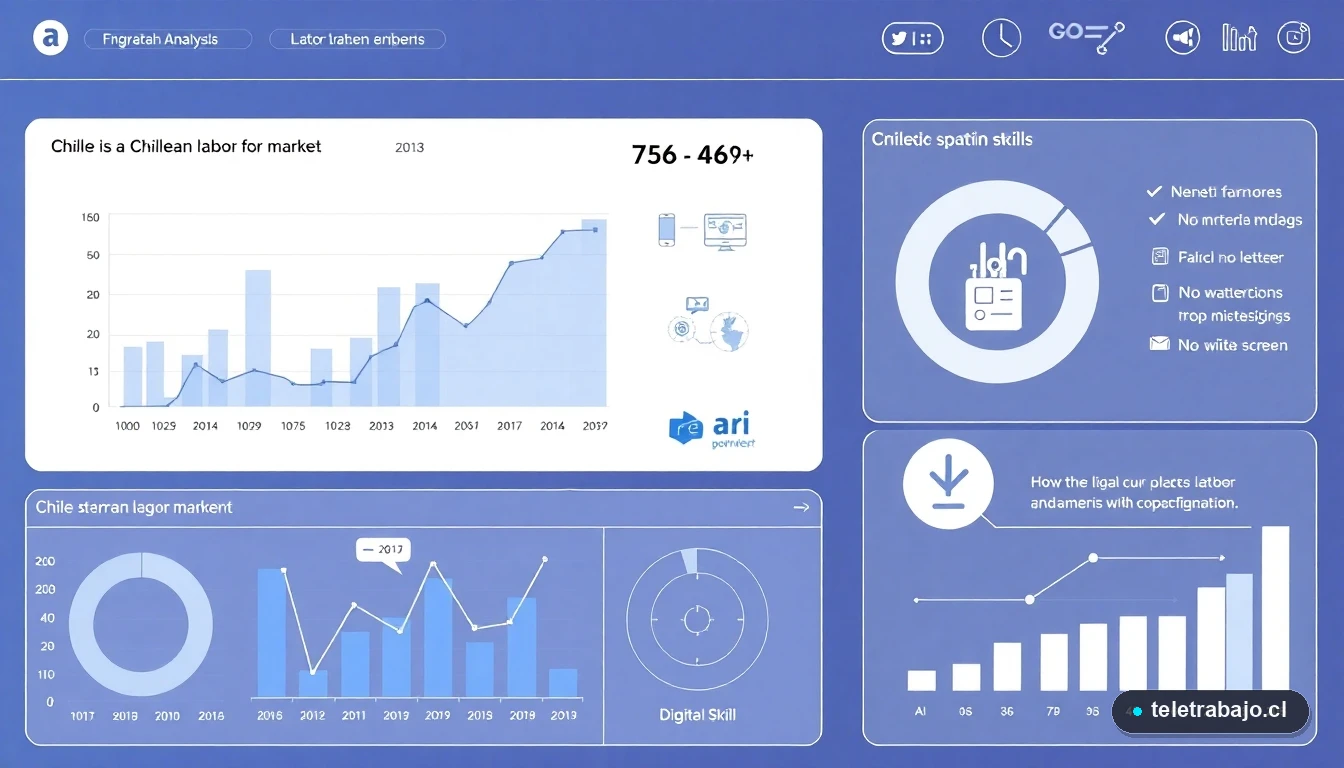 Infografía de análisis del mercado laboral chileno 2026 con tendencias de empleo y habilidades digitales