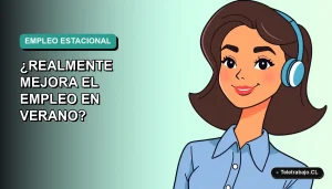 Ilustración vectorial plana de una mujer profesional de tecnología con blusa azul, sonriendo, sobre un fondo degradado verde azulado suave. Espacio negativo a la izquierda.