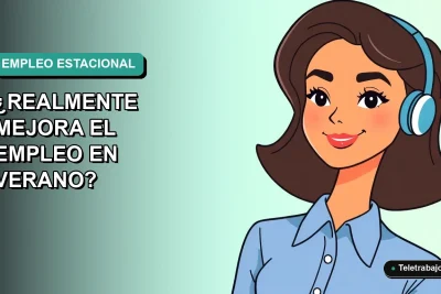 Ilustración vectorial plana de una mujer profesional de tecnología con blusa azul, sonriendo, sobre un fondo degradado verde azulado suave. Espacio negativo a la izquierda.