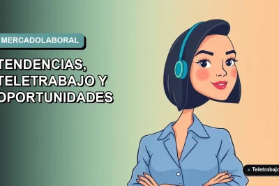 Ilustración vectorial plana de mujer profesional chilena con blusa azul y corte bob, representando el análisis del mercado laboral y teletrabajo para 2026, sobre fondo degradado suave.