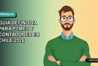 Ilustración vectorial plana de un trabajador remoto masculino con suéter verde analizando gráficos financieros en una laptop, sobre fondo degradado azul verdoso. Espacio negativo a la izquierda.