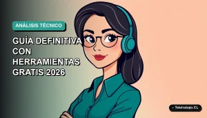 Ilustración plana de mujer profesional remota analizando gráficos de trading en pantalla, fondo degradado azul verdoso.