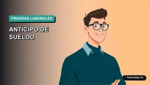 Ilustración vectorial plana de estilo Corporate Memphis de un trabajador masculino en Chile, sobre fondo degradado, para artículo sobre anticipo de sueldo y leyes laborales 2026.