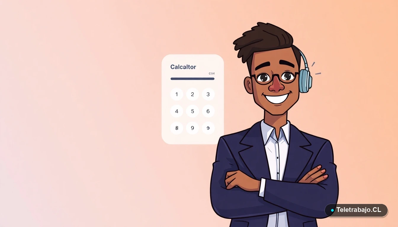 Ilustración plana moderna de un profesional en Chile calculando un anticipo de sueldo con una interfaz digital minimalista.