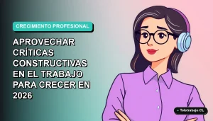 Ilustración plana corporativa de una mujer profesional de teletrabajo con expresión receptiva, sobre fondo degradado suave azul verdoso.