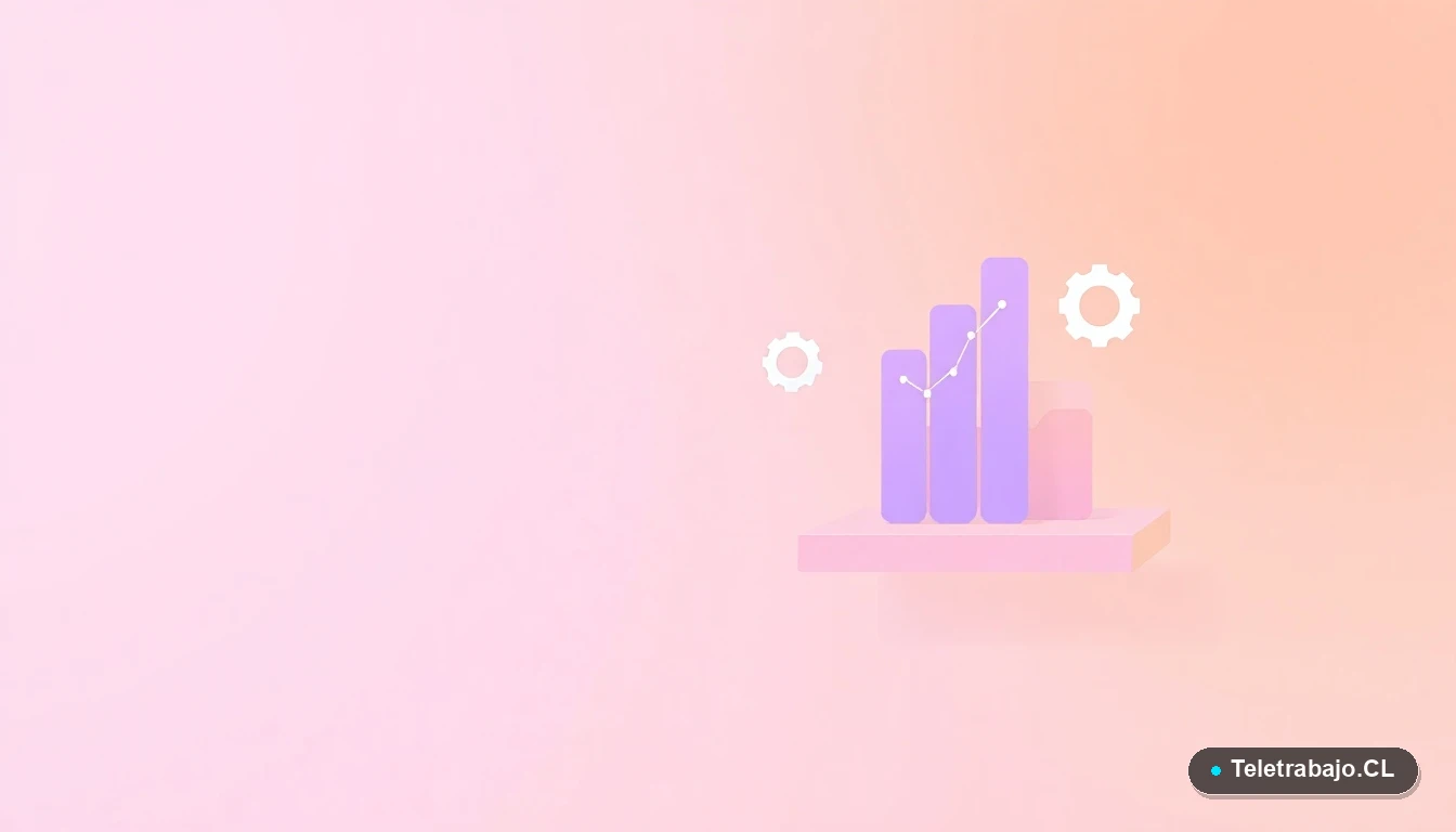 Composición abstracta de interfaz de usuario con gráficos y iconos flotantes en tonos lavanda y durazno, sobre fondo degradado.