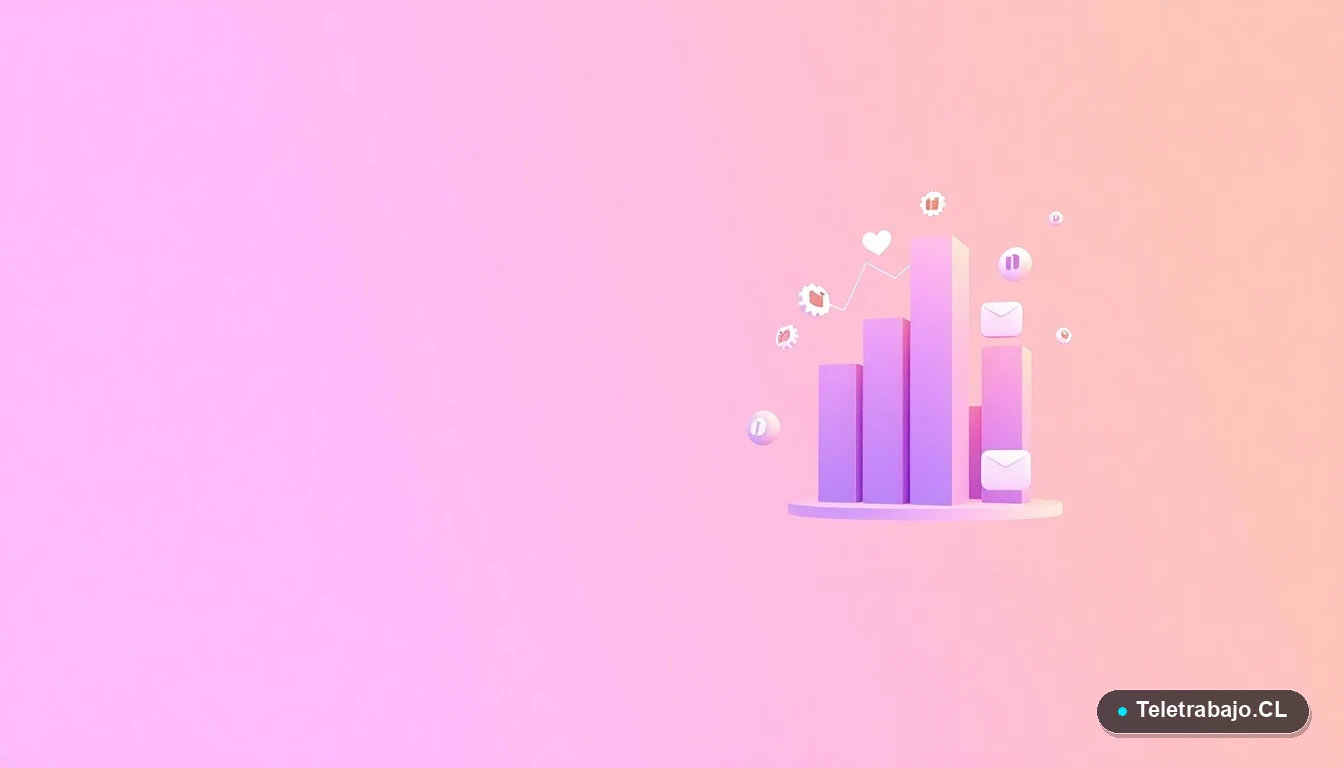 Ilustración abstracta de interfaz de usuario con gráficos flotantes y engranajes en tonos lavanda y durazno, sobre fondo degradado, representando conceptos de tecnología y productividad.