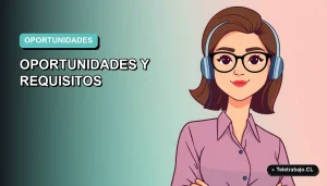 Ilustración plana vectorial de una trabajadora remota en estilo Corporate Memphis, con fondo degradado azul verdoso, para oportunidades de Asistente Virtual en Canadá 2026.