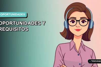 Ilustración plana vectorial de una trabajadora remota en estilo Corporate Memphis, con fondo degradado azul verdoso, para oportunidades de Asistente Virtual en Canadá 2026.