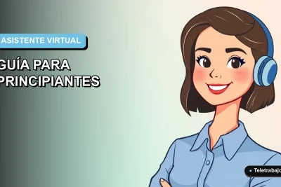 Ilustración plana de una mujer profesional de teletrabajo, con blusa azul y peinado moderno, sobre fondo degradado suave azul y blanco.